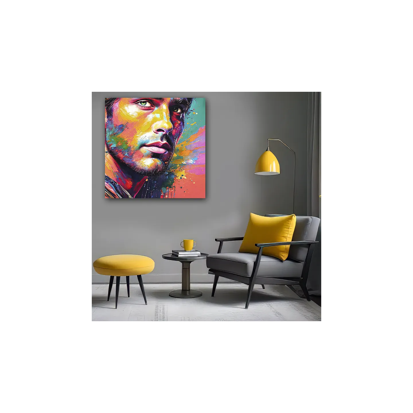 portrait coloré abstrait homme brun yeux verts