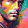 Tableaux portrait abstrait coloré homme brun yeux verts impression plexi, toile ou pvc