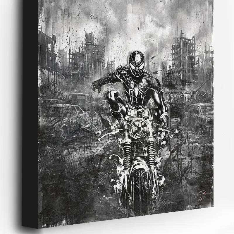 Tableau Spider-Man noir et blanc imprimé sur toile canvas premium.
