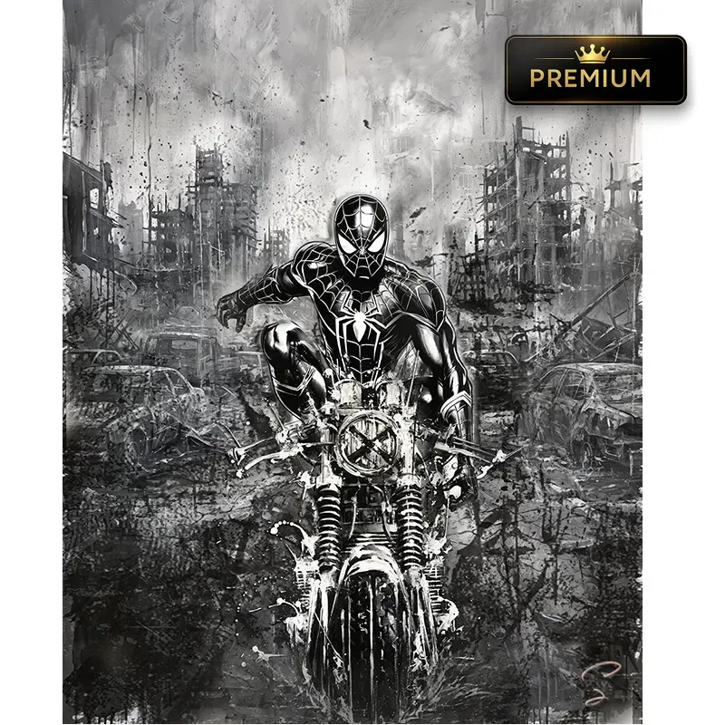 Tableau noir et blan spider-man sur moto by LVIP