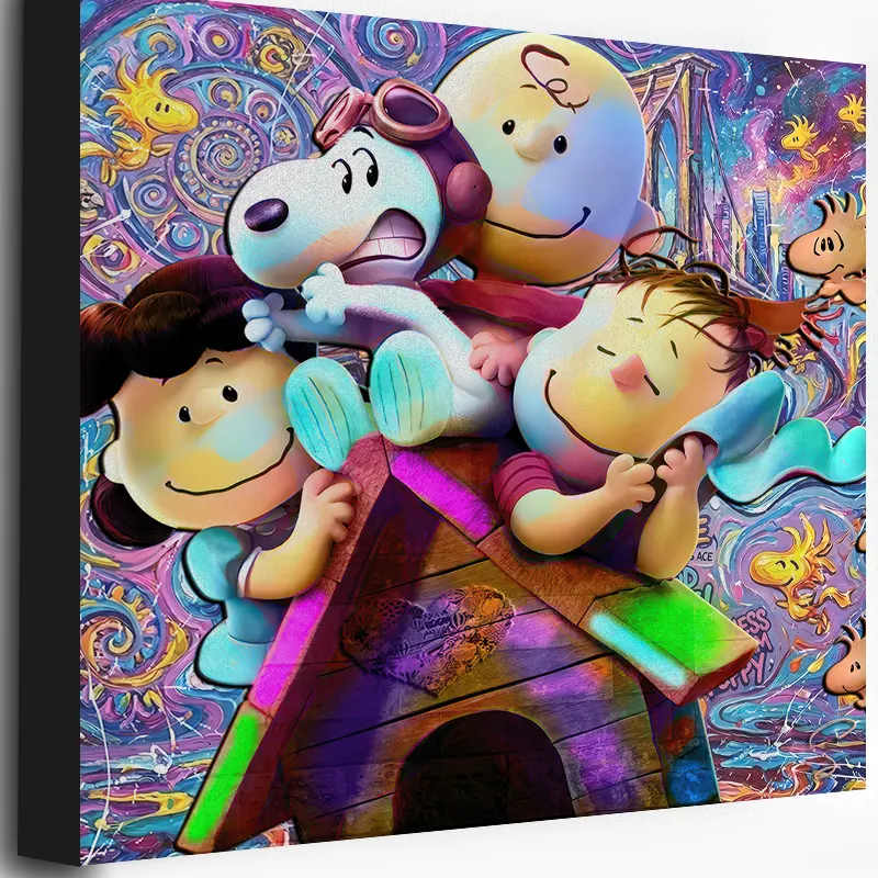 Tableau Peanuts Pop Art coloré réunissant Snoopy et ses amis sur toile