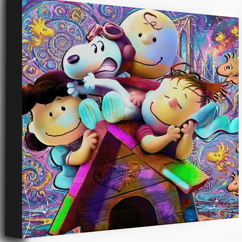 Tableau Peanuts Pop Art coloré réunissant Snoopy et ses amis sur toile