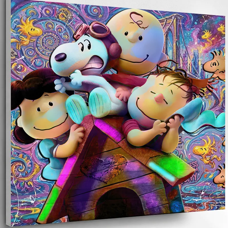 Tableau Peanuts Pop Art coloré réunissant Snoopy et ses amis sur pvc
