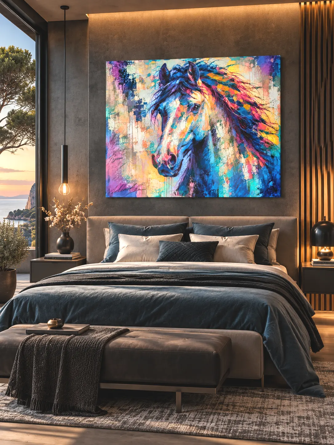 Tableau cheval Pop Art Liberté dans chambre design
