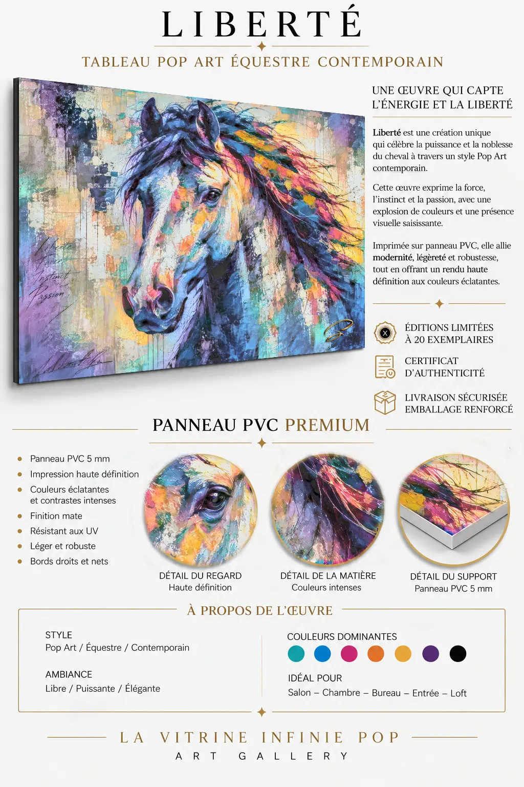 Liberté tableau cheval sur panneau PVC Premium 5 mm finition mate