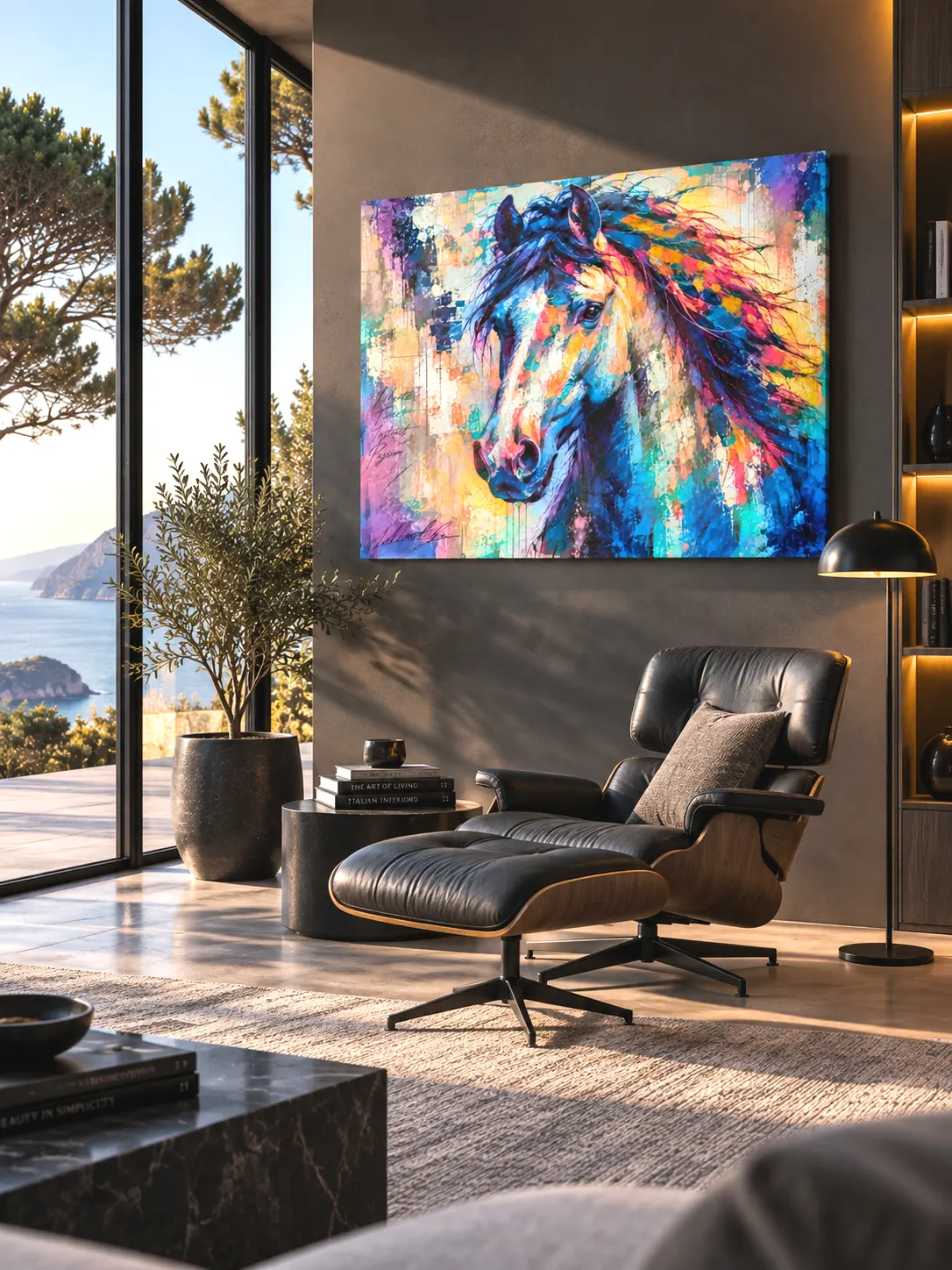 Tableau cheval contemporain Liberté dans intérieur design