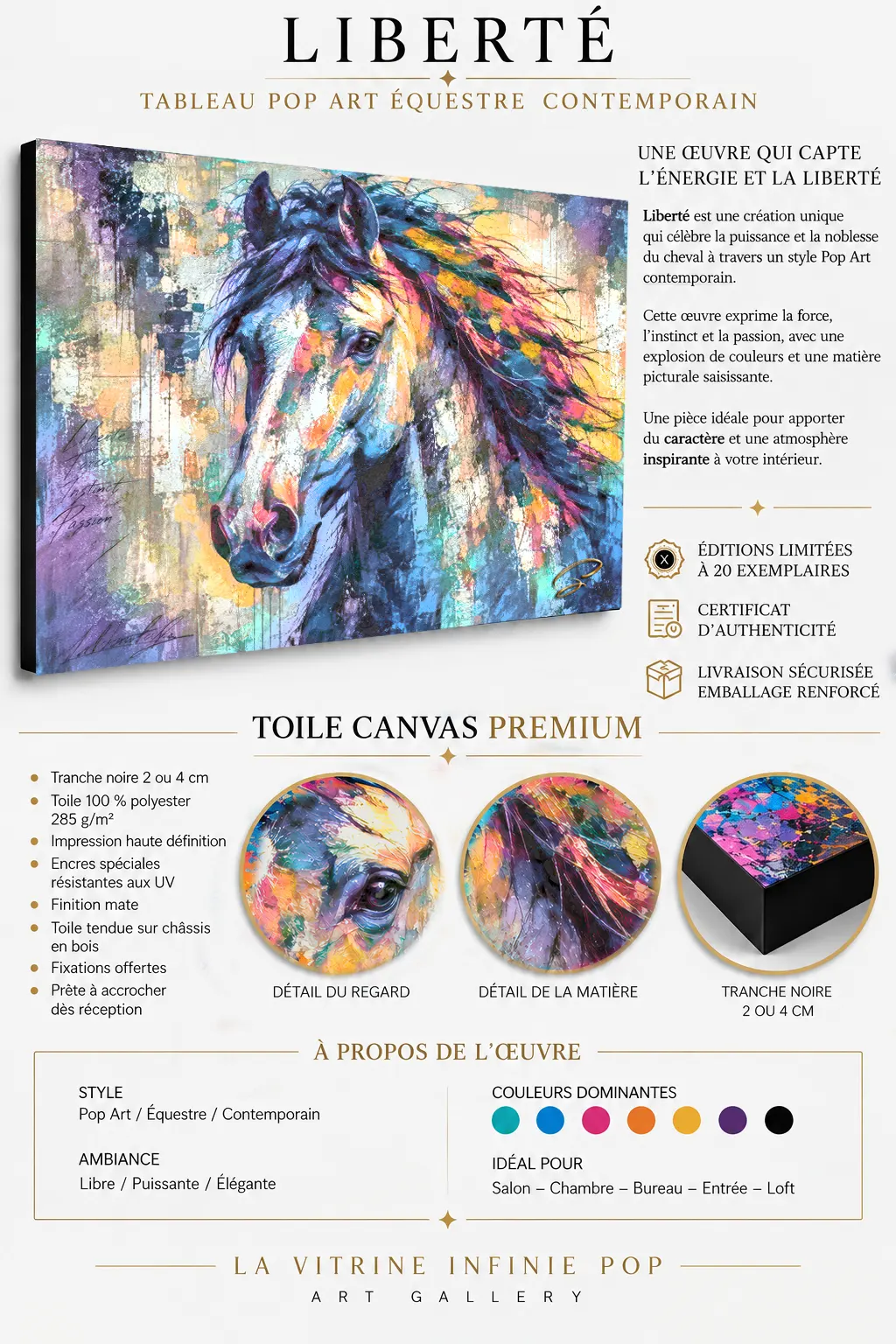 Liberté tableau cheval sur Toile Canvas Premium 285 g m²