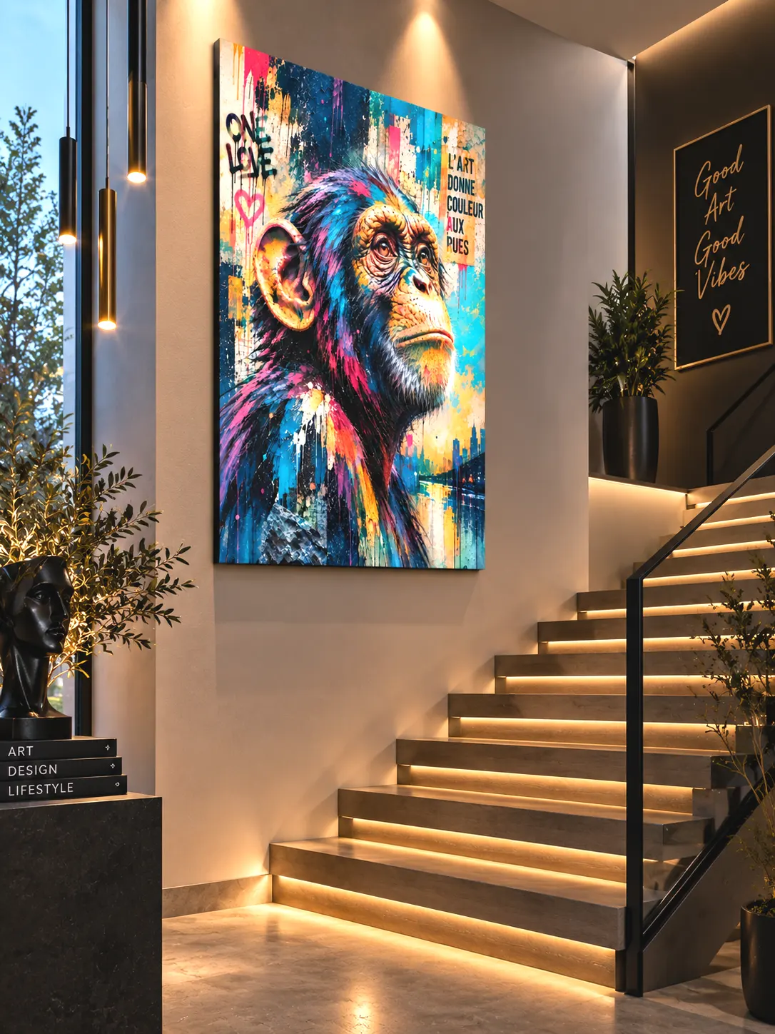 Tableau singe Urban Soul dans un salon contemporain