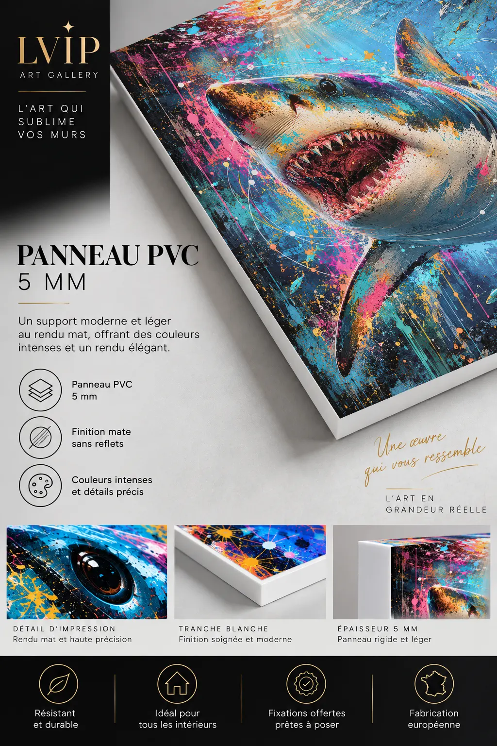 Tableau requin Pop Art Fearless impression panneau