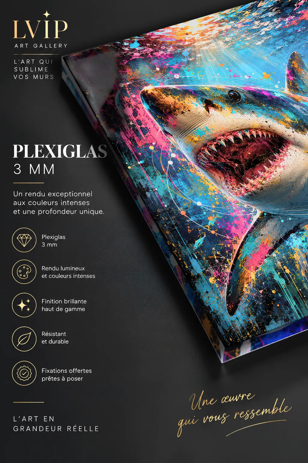 Tableau requin Pop Art Fearless impression plexiglas