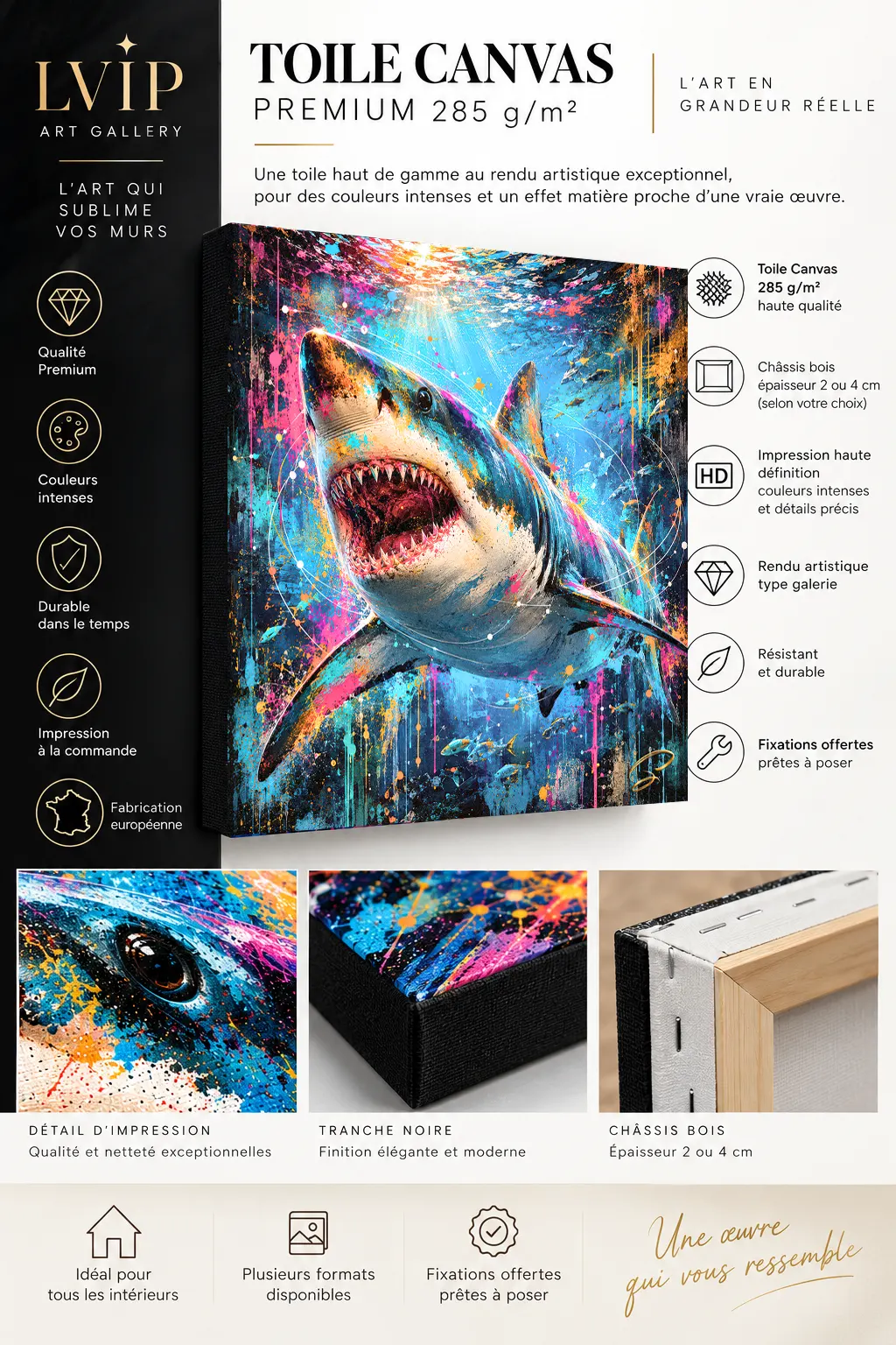 Tableau requin Pop Art Fearless impression toile hd