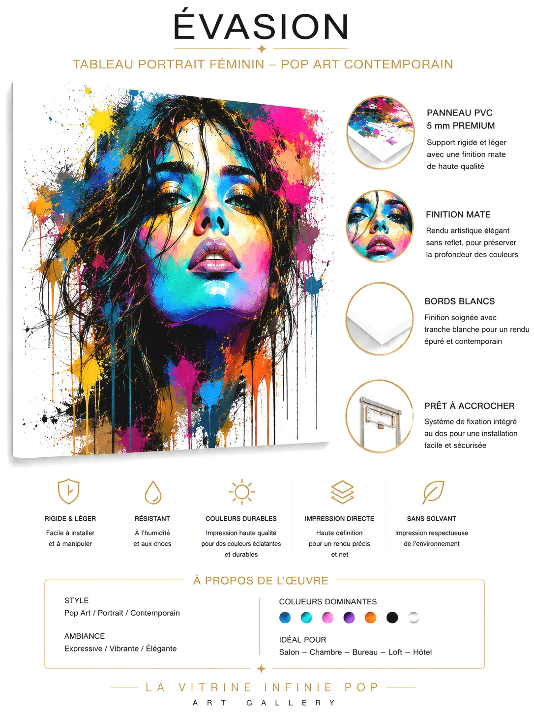 Tableau Évasion portrait féminin coloré LVIP sur Plexiglas brillant premium
