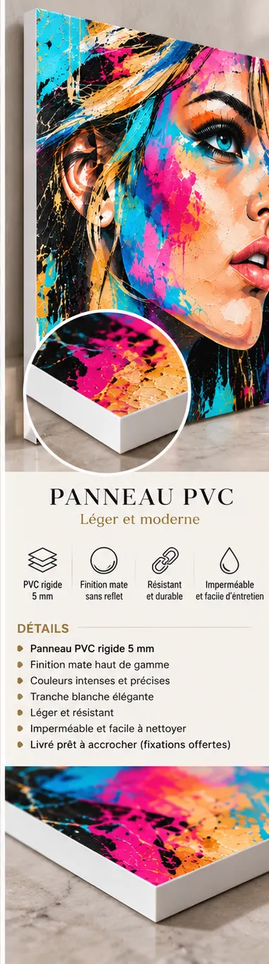 Electric Gaze – tableau portrait féminin sur panneau PVC 5 mm finition mate