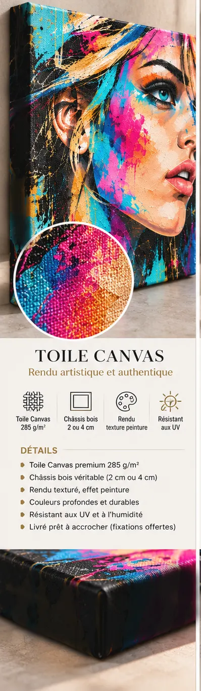 Electric Gaze – tableau femme sur Toile Canvas 285 g/m² avec châssis 2 ou 4 cm