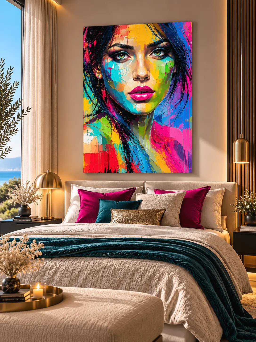 Portrait femme Pop Art Kira dans une chambre design