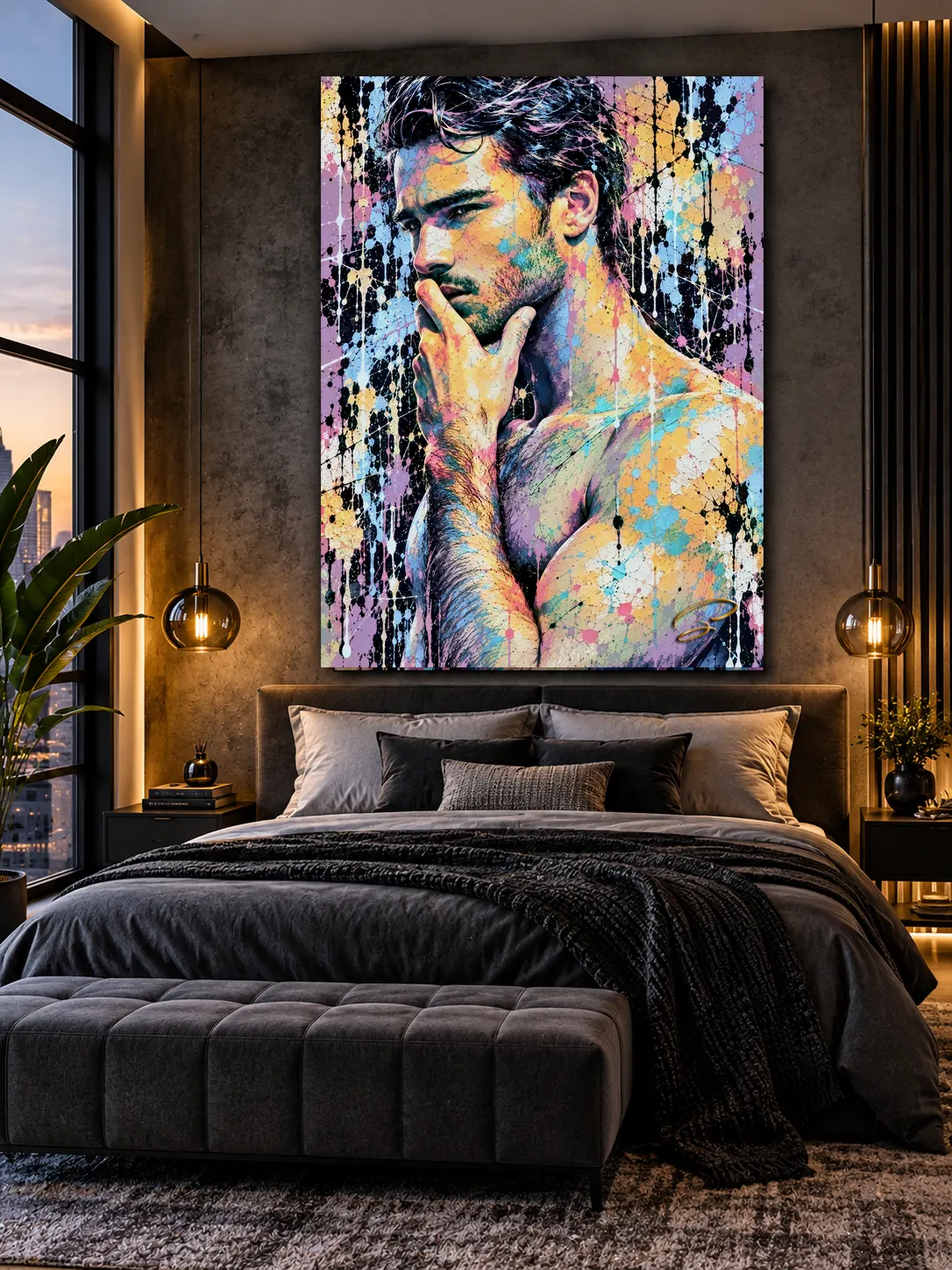 Tableau homme street art Inner Chaos dans une chambre design