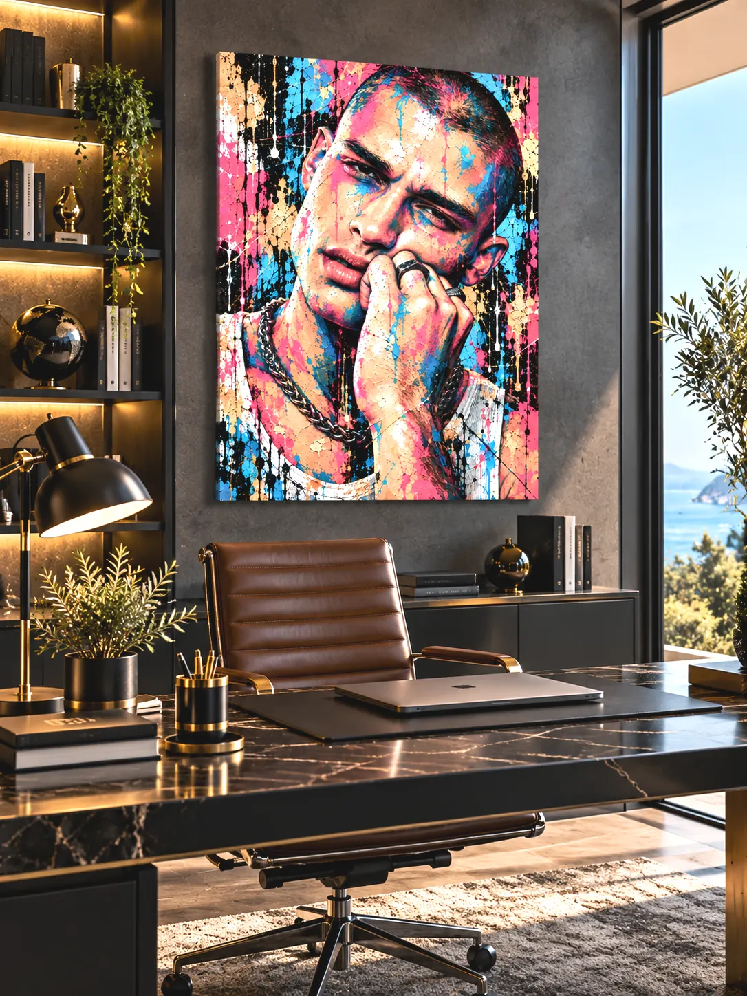 Portrait homme Street Art No Limit dans un bureau design
