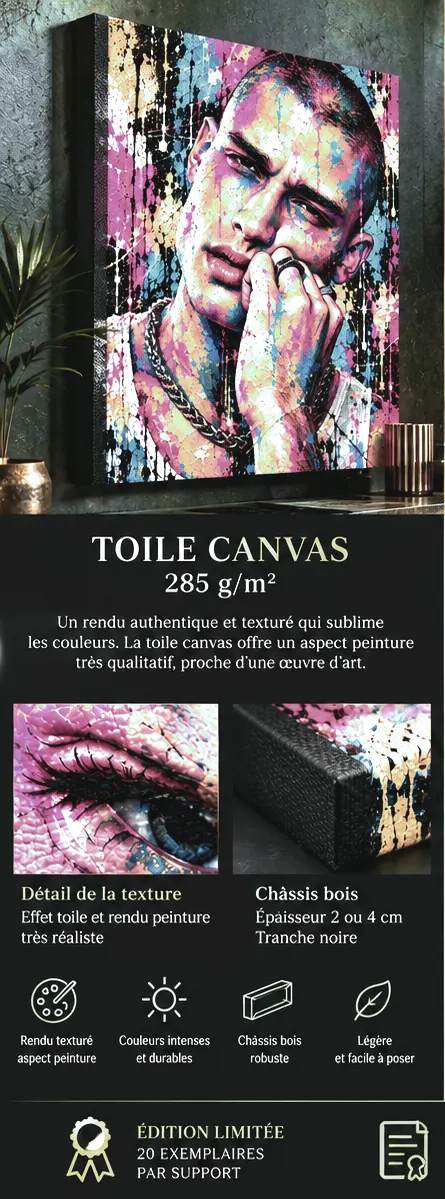 No Limit – tableau homme Street Art sur Toile Canvas 285 g/m² tranche noire