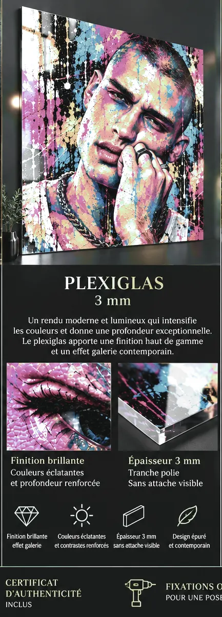 No Limit – portrait homme Street Art sur Plexiglas 3 mm finition brillante