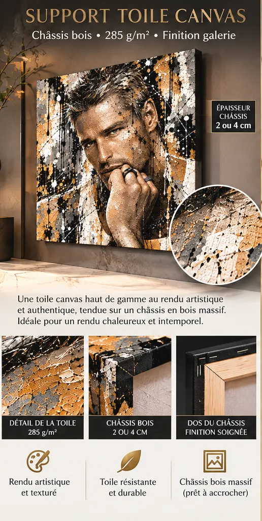 Rebel Mind – tableau portrait homme sur Toile Canvas 285 g/m² châssis 2 ou 4 cm