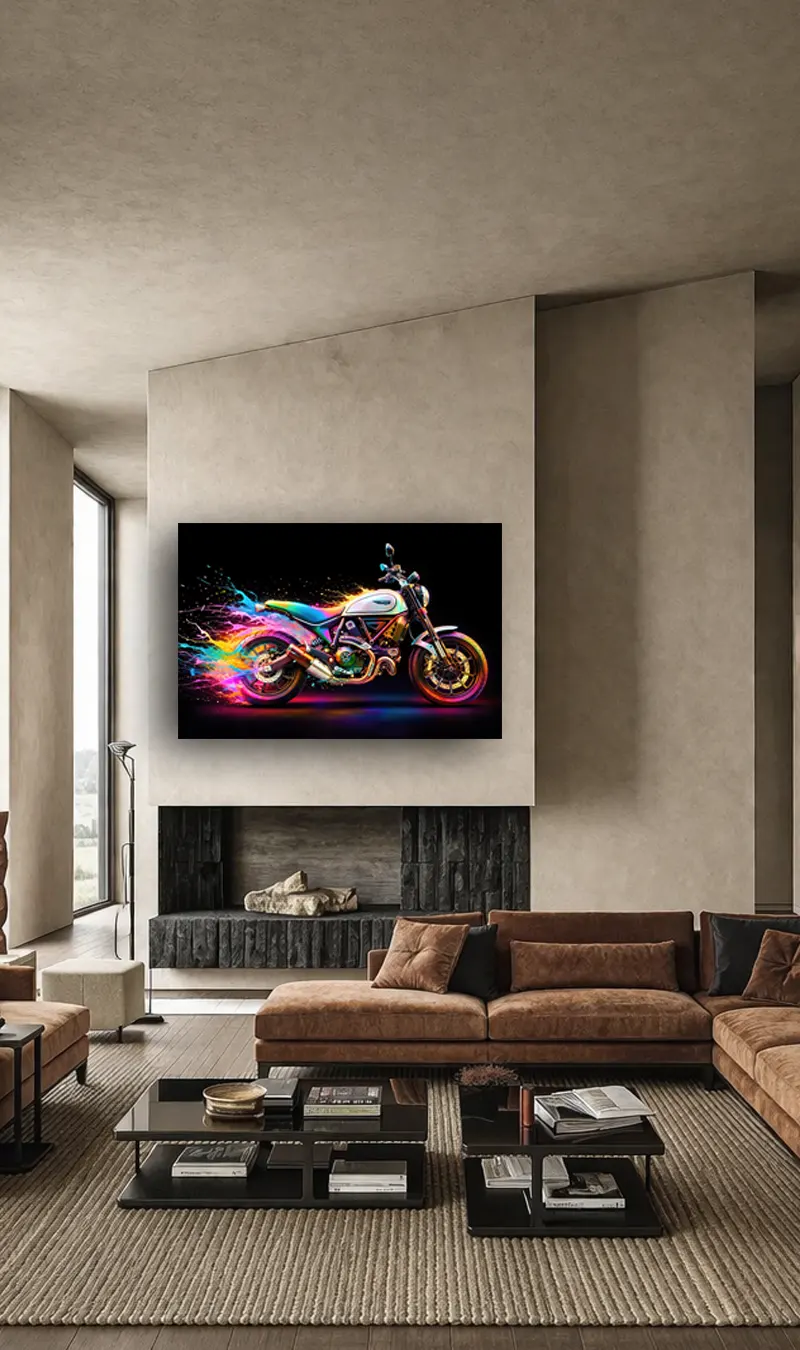tableau moto artistique fond noir coloré