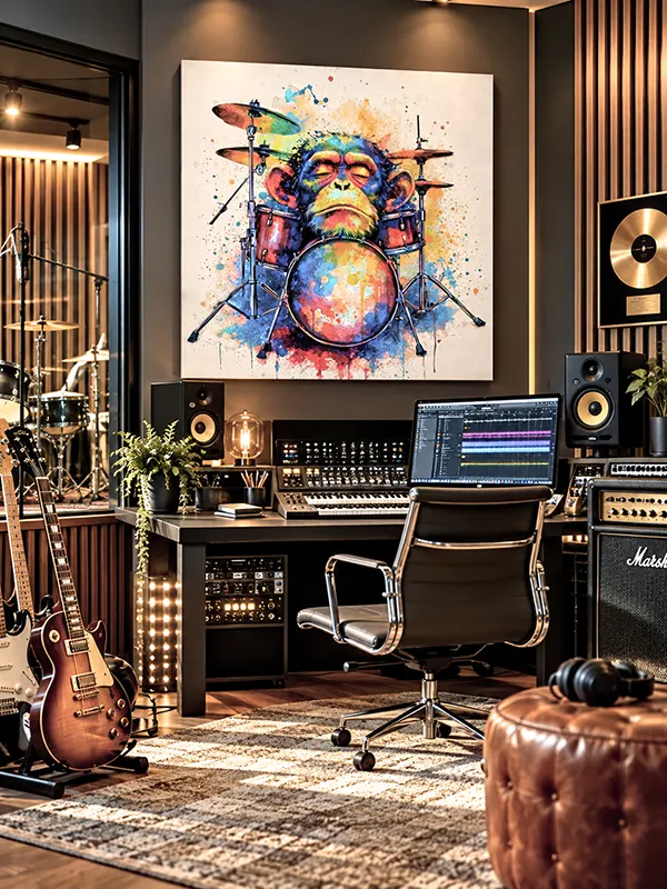Tableau Drum Monkey dans un studio d'enregistrement musical