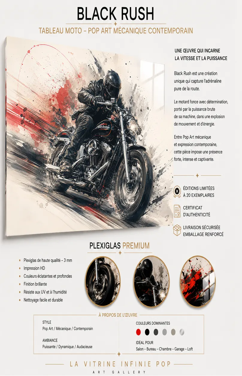 Black Rush tableau moto sur plexiglas premium – finition brillante LVIP