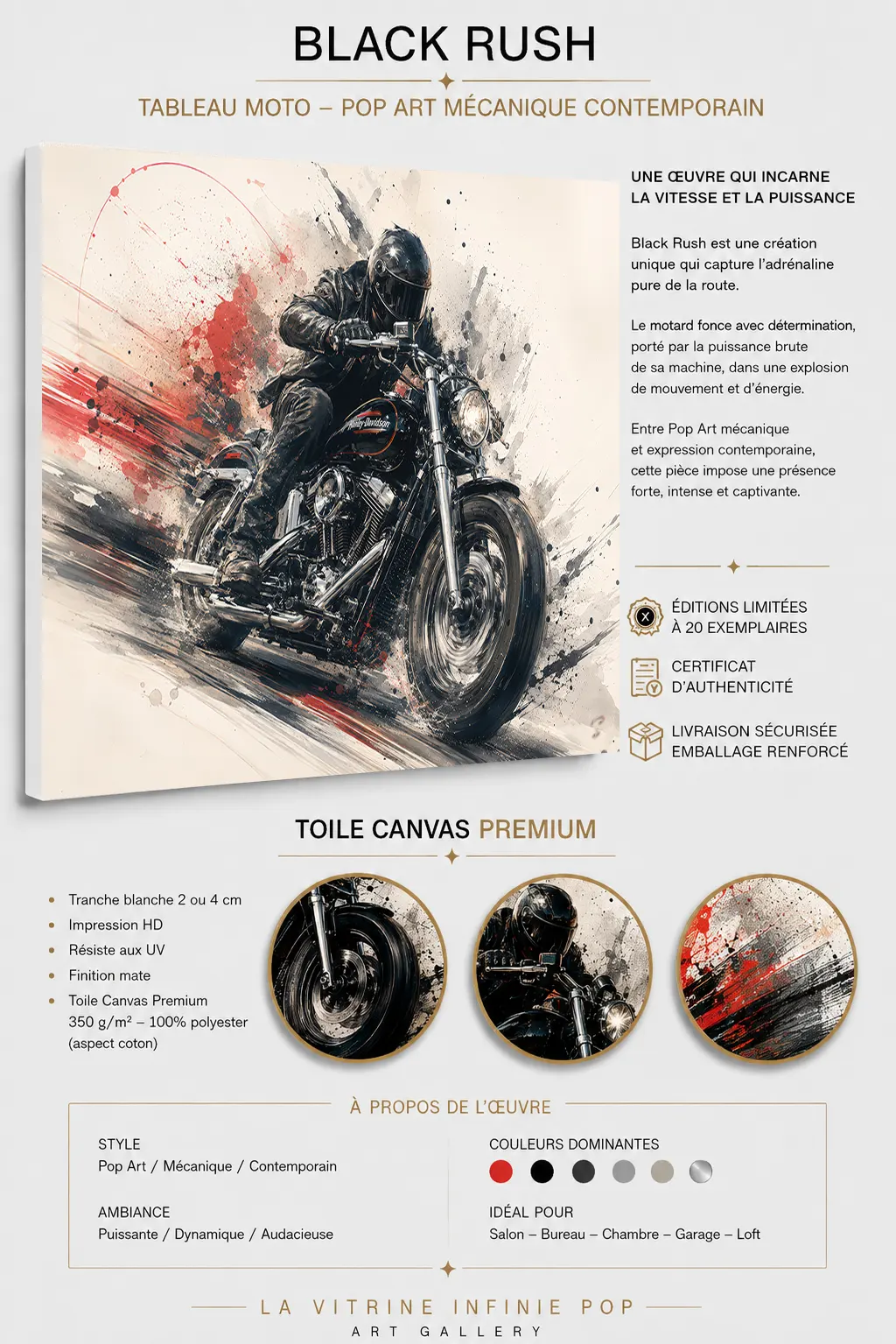 Black Rush tableau moto sur toile Canvas premium – détails et finition LVIP