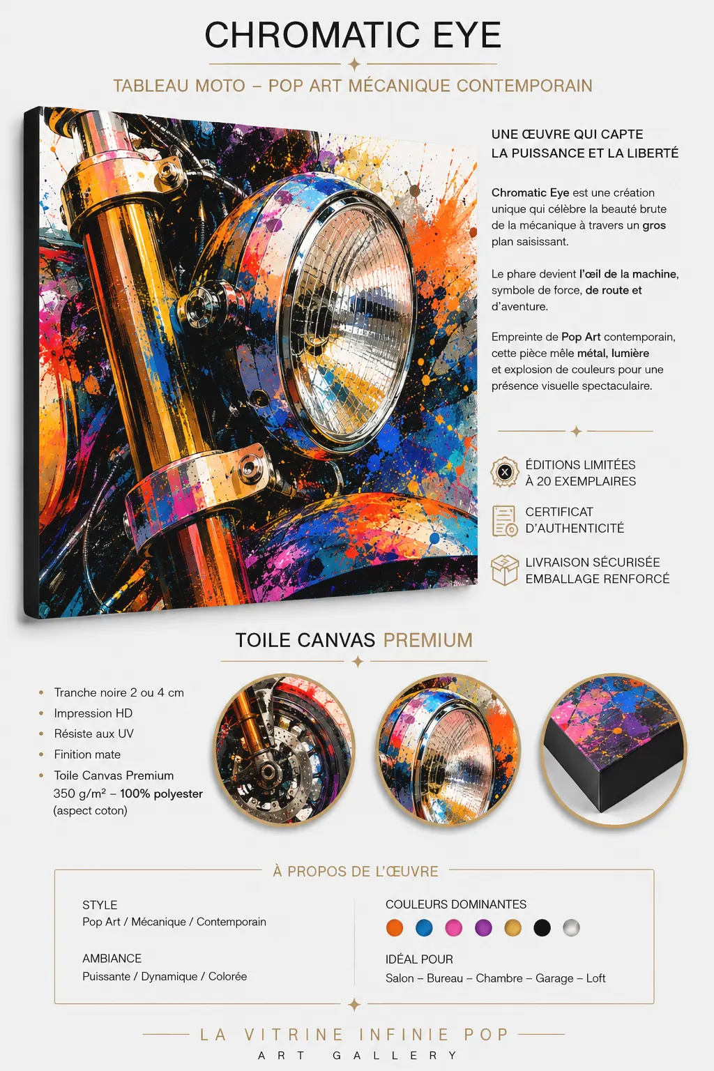 Chromatic Eye tableau moto sur toile Canvas premium – détails et finition LVIP