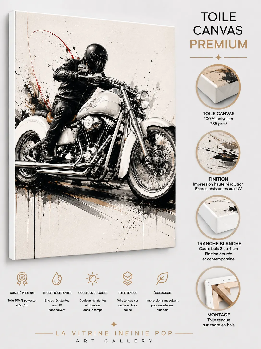 Chrome Rider sur toile Canvas premium finition mate et tranche blanche