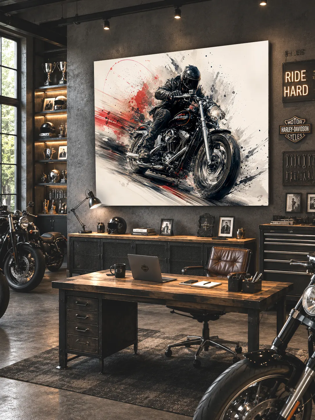 Tableau moto Black Rush dans un garage moderne – décoration moto contemporaine LVIP