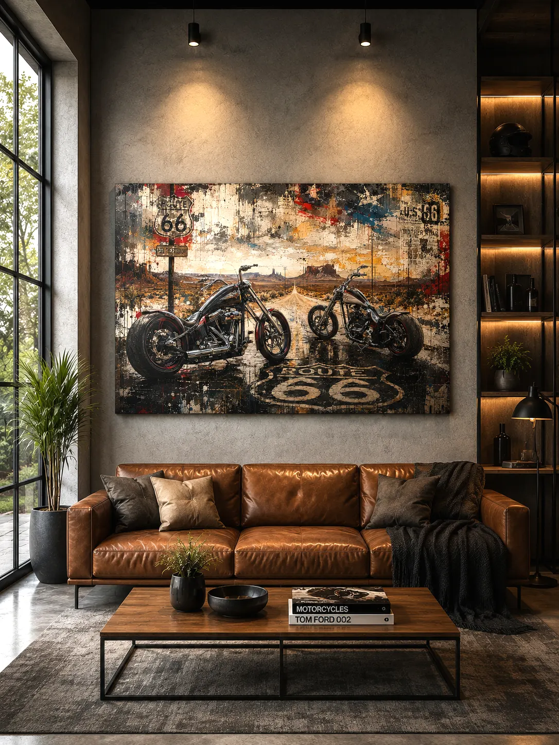 Tableau moto Twin Roads 66 dans un salon contemporain