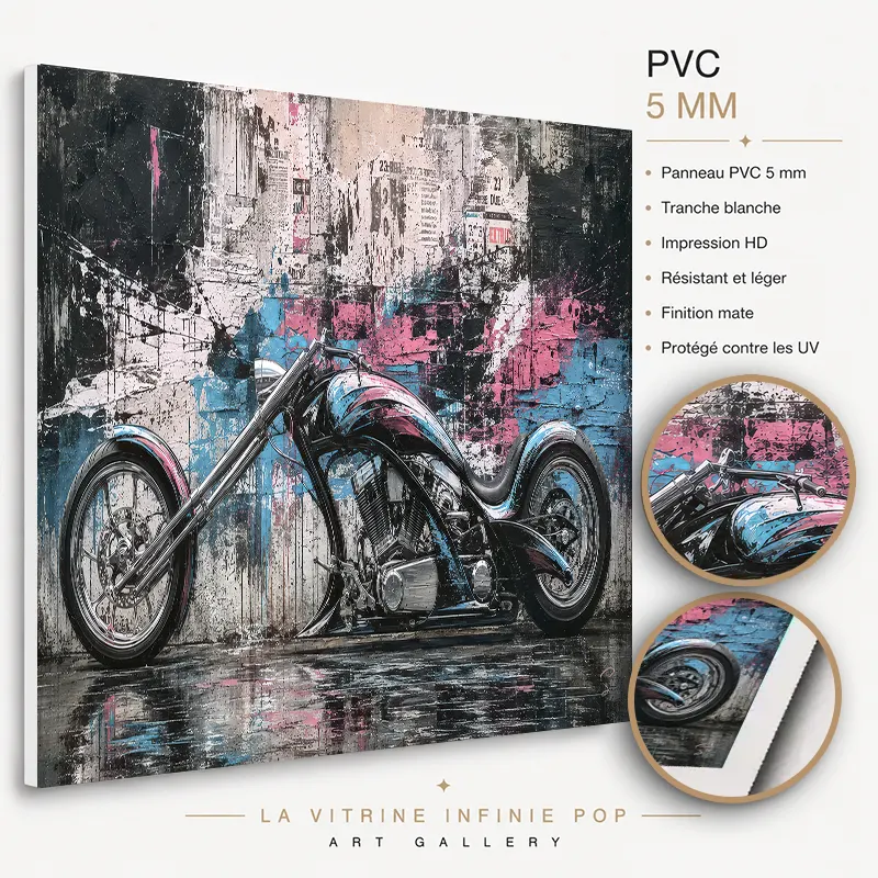 Tableau moto Urban Chrome sur panneau PVC premium 5 mm à tranche blanche