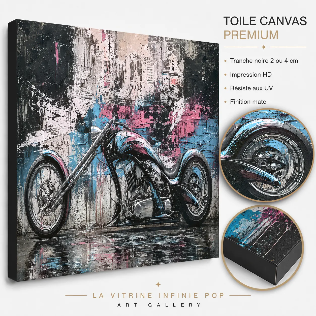 Tableau moto Urban Chrome sur Toile Canvas premium à tranche noire