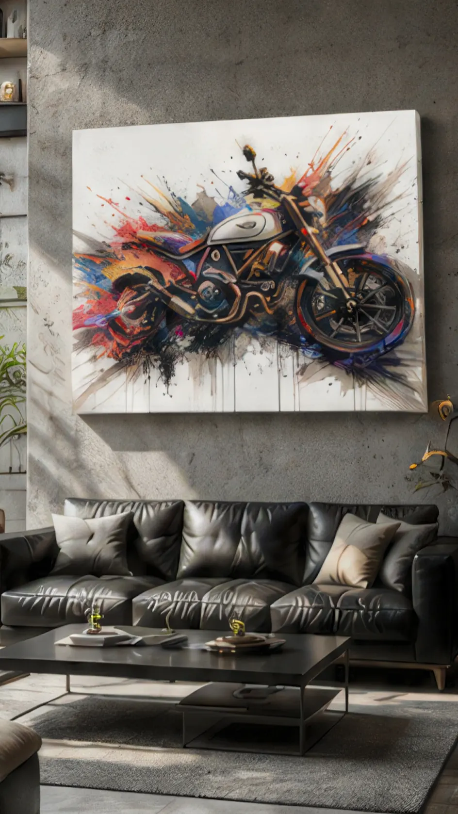 Tableau moto Urban Torque Pop Art dans un salon contemporain