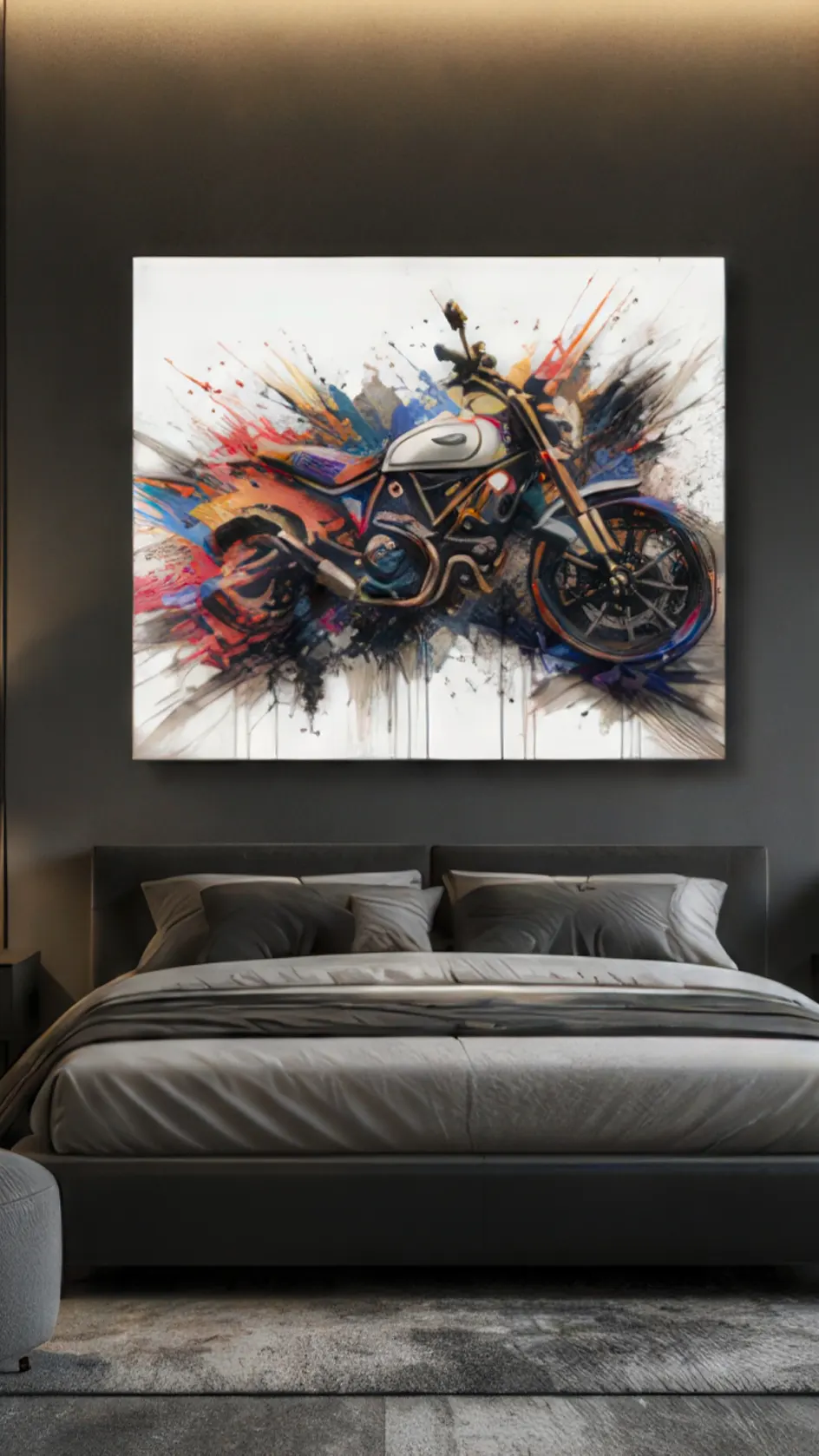 Tableau moto Urban Torque dans une chambre moderne et élégante