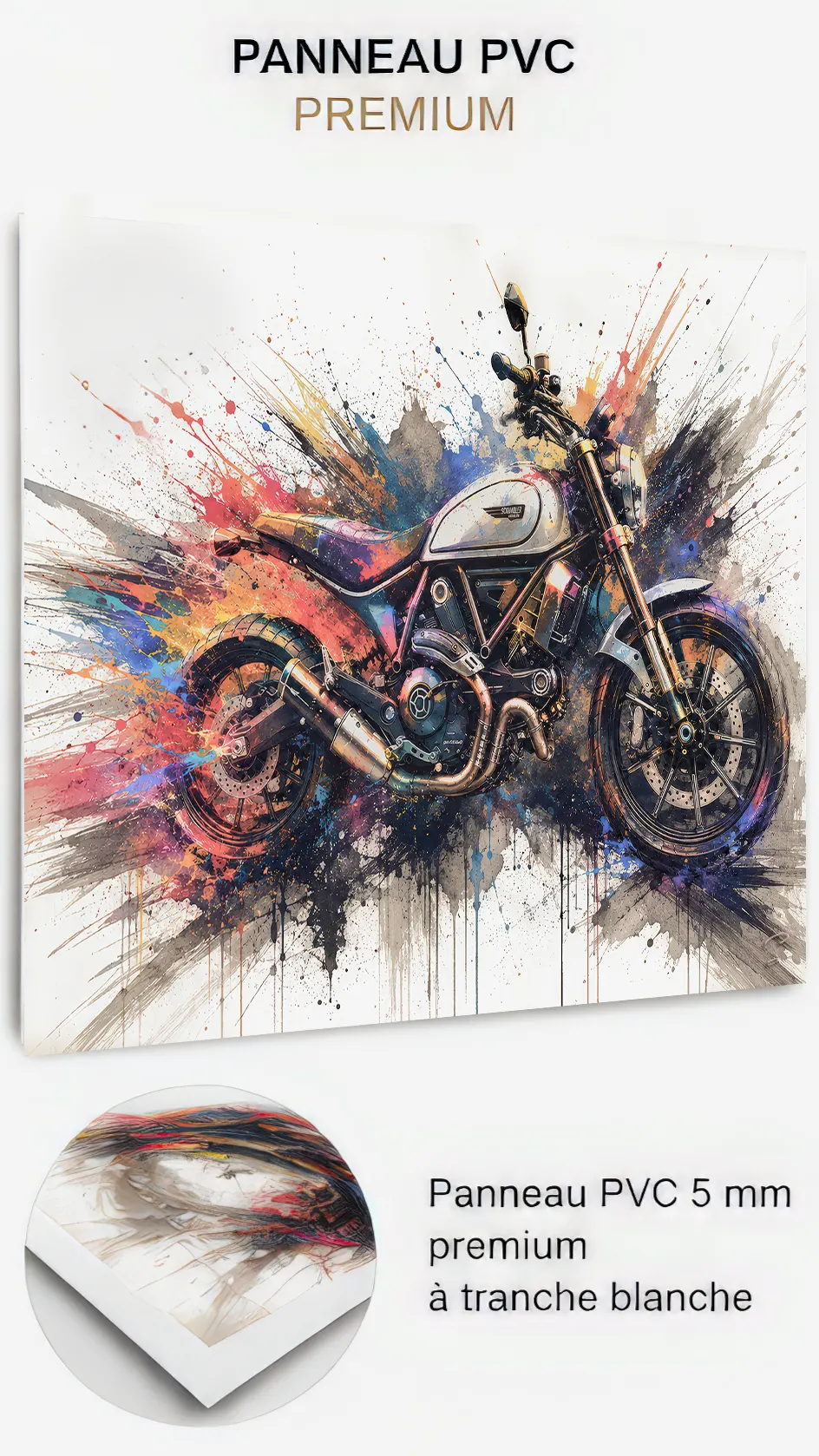 Tableau moto Urban Torque sur panneau PVC premium 5 mm à tranche blanche