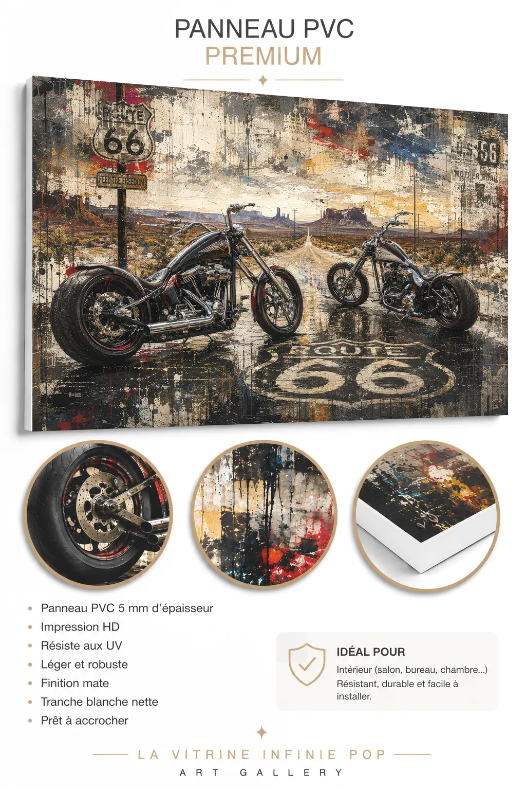 Twin Roads 66 sur panneau PVC premium 5 mm finition mate tranche blanche