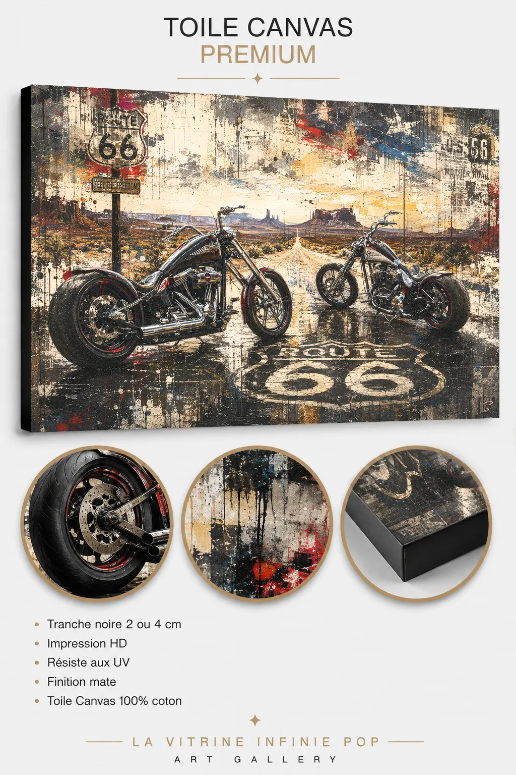 Twin Roads 66 sur toile Canvas premium finition mate et tranche noire