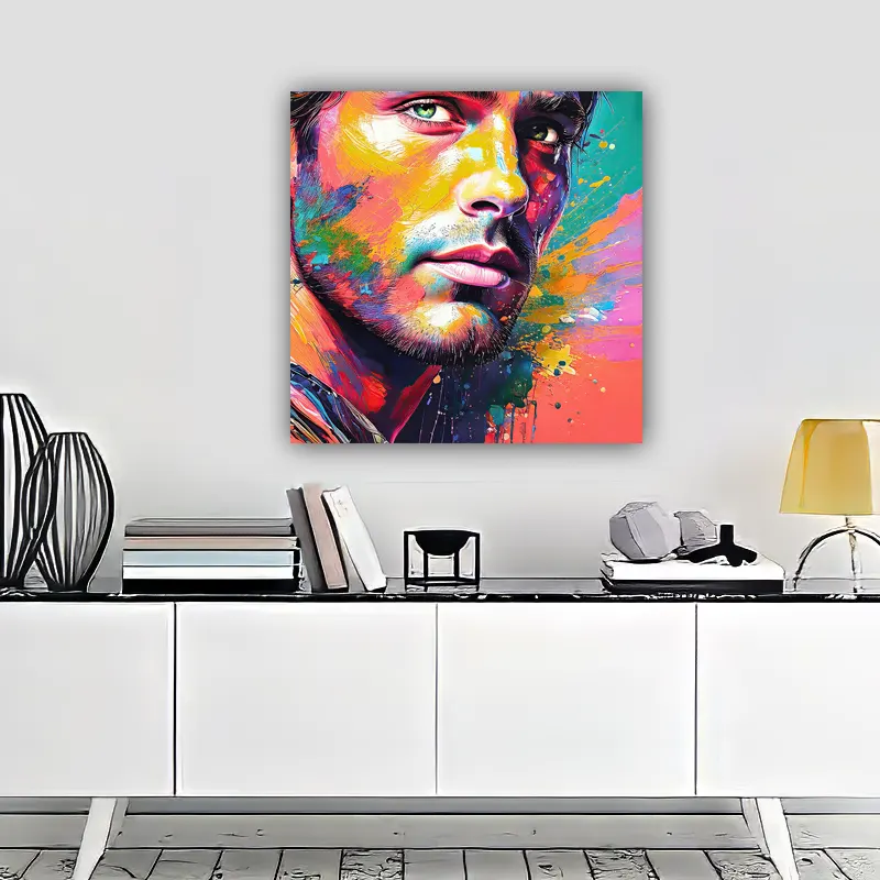 tableau abstrait masculin pour décoration salon uni blanc