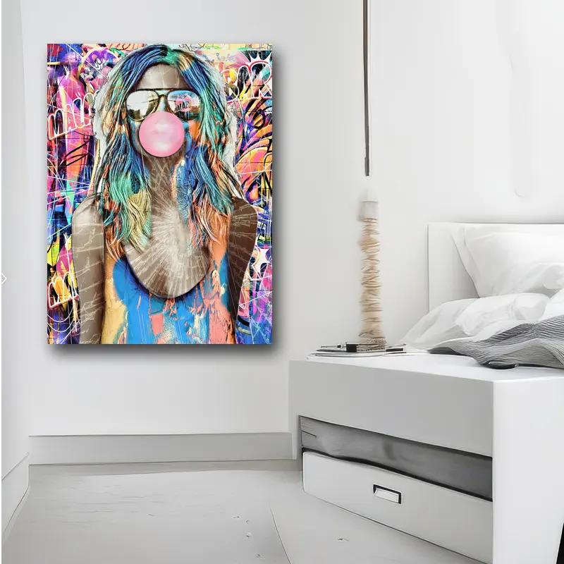 tableau pop art femme bubble gum pour chambre