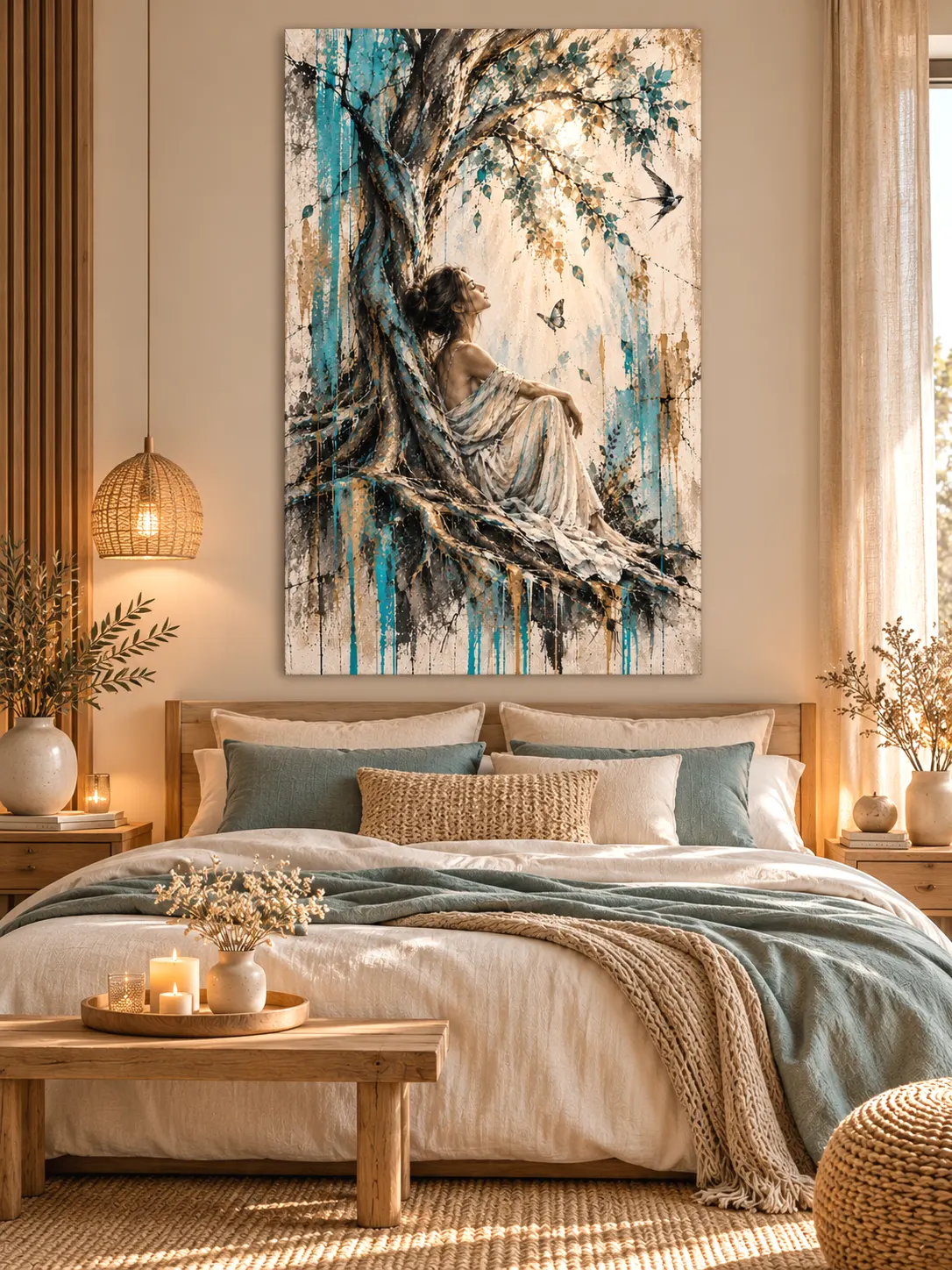 Tableau femme L’Envol dans une chambre cocooning zen scandinave