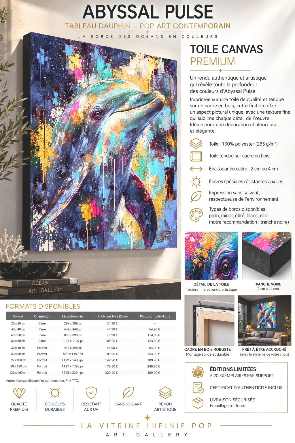 Décoration murale dauphin colorée dans intérieur moderne impression toile