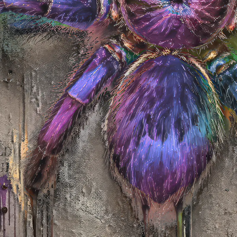 Gros plan du Tableau cheval Pop Art contemporain couleurs vibrantes spider