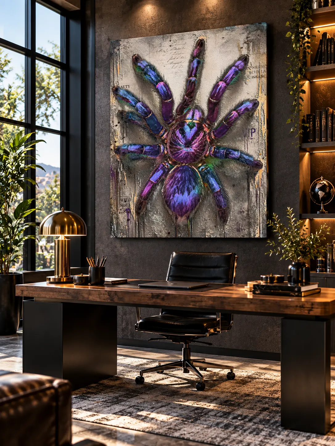 Tableau araignée colorée Violet Venom décoration murale contemporaine