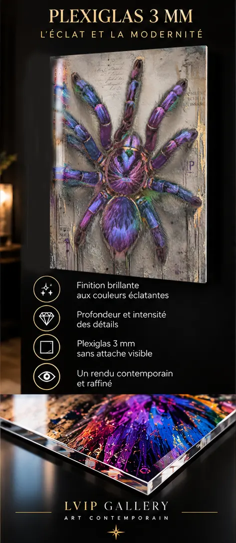 Tableau araignée Violet Venom sur Plexiglas 3 mm finition brillante