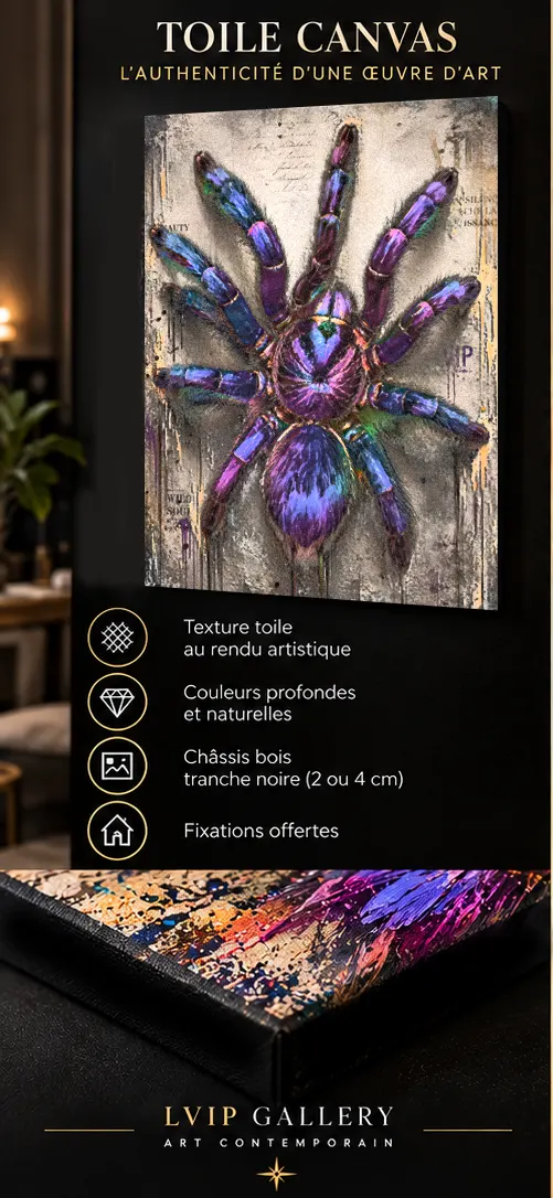 Tableau araignée Violet Venom sur Toile Canvas 285 g/m² châssis tranche noire