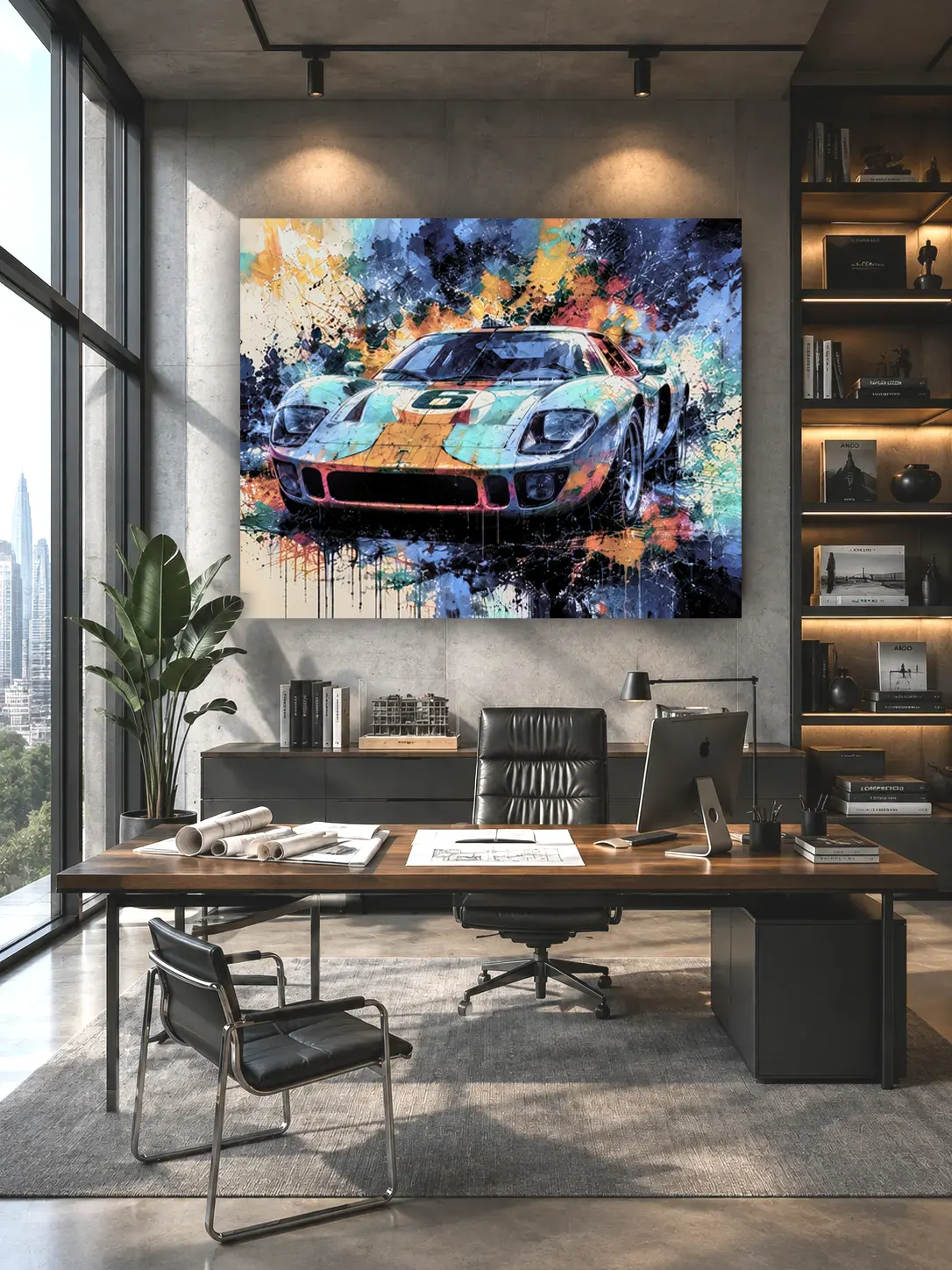 Tableau Lamborghini n°6 Pop Art dans un bureau d’architecte contemporain