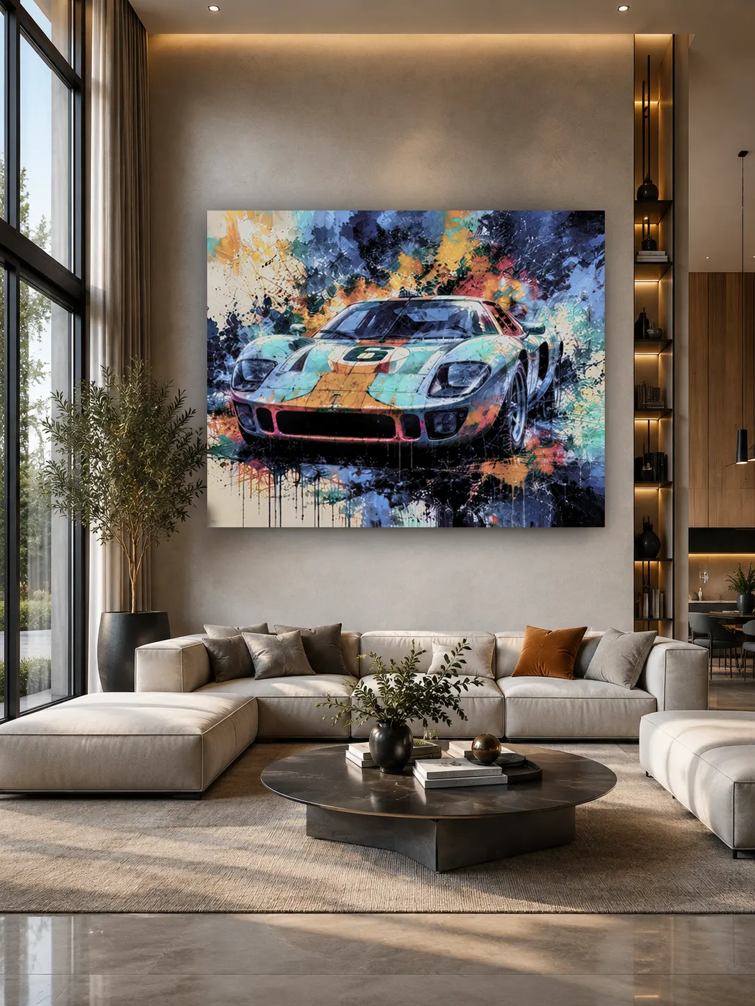 Tableau Lamborghini n°6 Pop Art dans un salon contemporain haut de gamme