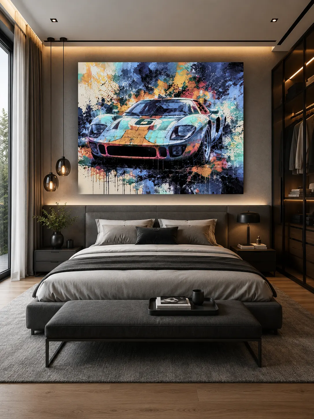 Tableau Lamborghini n°6 Pop Art dans une chambre moderne et élégante